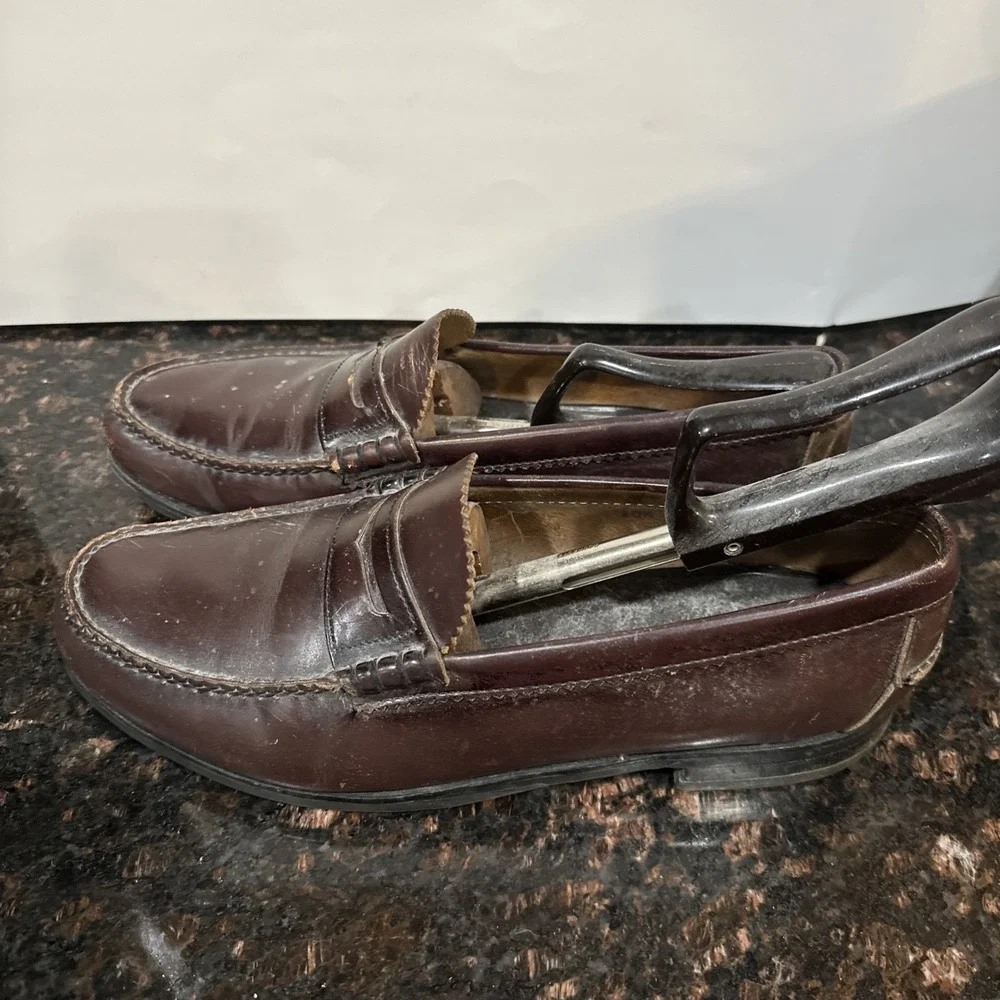 Vintage Brown Leather Penny Loafers Mens 10.5D Comfort Slip On Dress Shoes